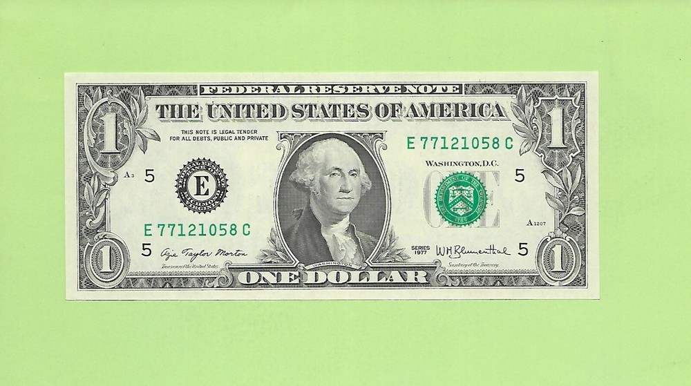 1977 ..UNCIRC $1  E 7712 1058 C  .... 1977 $1  E-C     NICE NOTE        FRN
