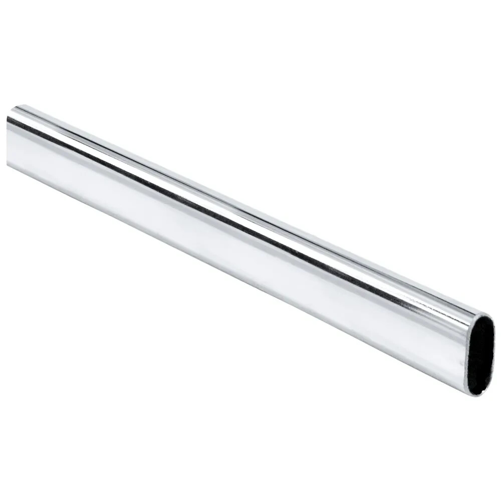Premium Oval Wardrobe Closet Rod with End Supports - Polished Chrome