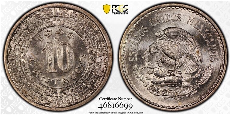 1946 M Mexico 10 Centavos PCGS MS65