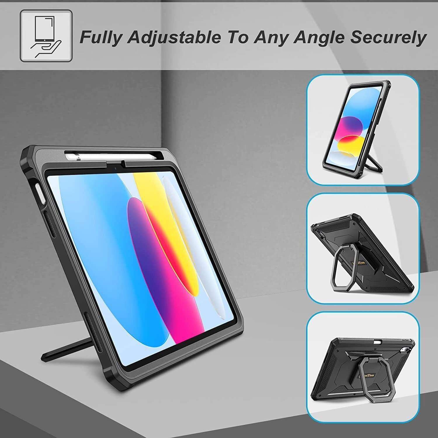Shockproof Case for iPad 10th Gen 10.9" (2022) Rotating Grip Stand Rugged Cover