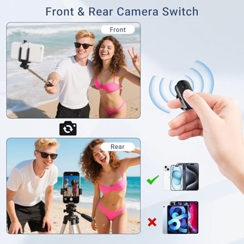Wireless Bluetooth Camera Remote Shutter for iPhone & Android - Zoom Control, Ha