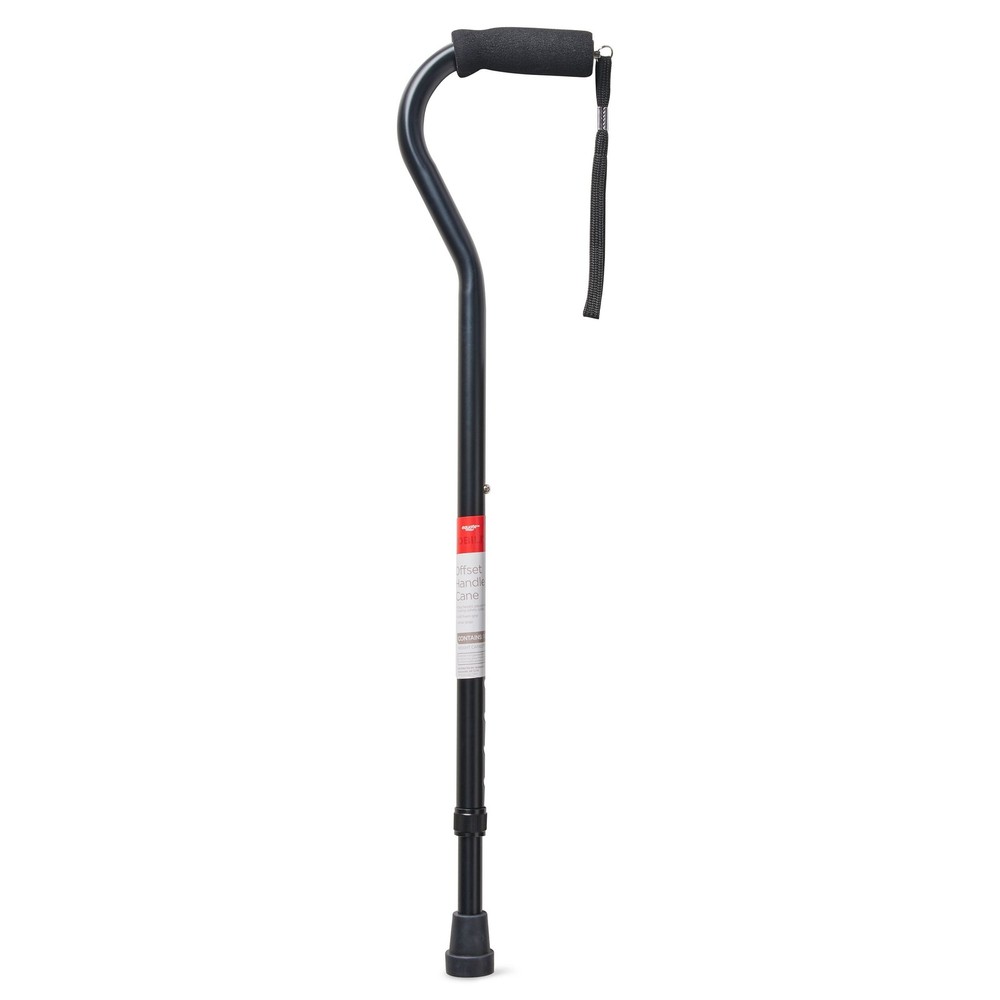 Aluminum Offset Handle Cane with Foam Handle, Adjustable Height, Black