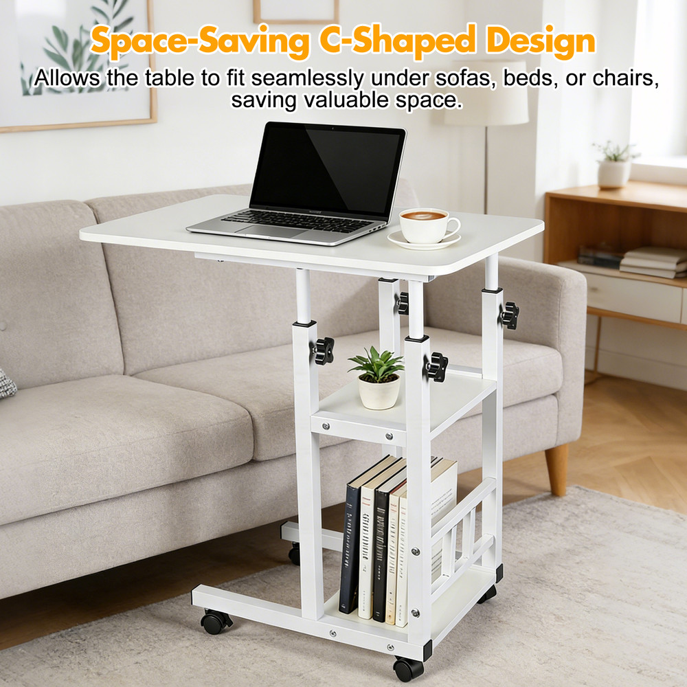 Modern Overbed Table Height Adjustable Bed Side Table Rolling Sofa End Table