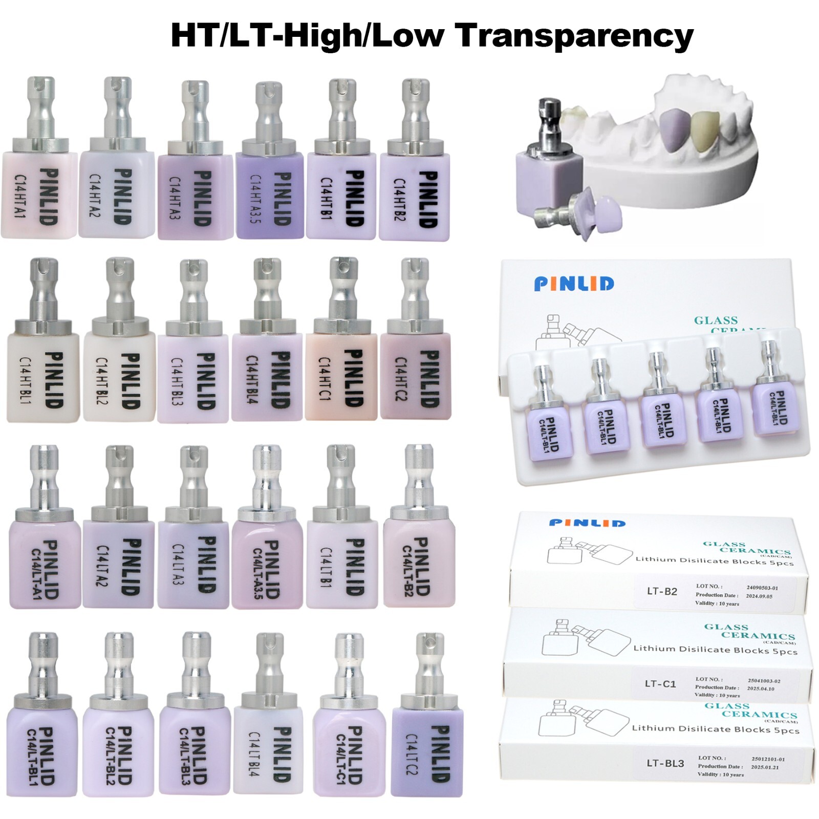 US HT/LT C14 Emax Dental Glass Ceramic Blocks Lithium Disilicate CAD/CAM CEREC