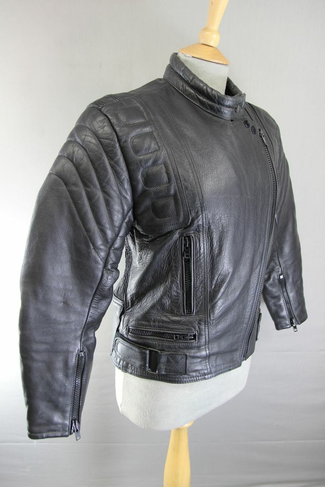 CLASSIC BLACK DYNAMIC LEATHERS COWHIDE BIKER JACKET: SIZE 12