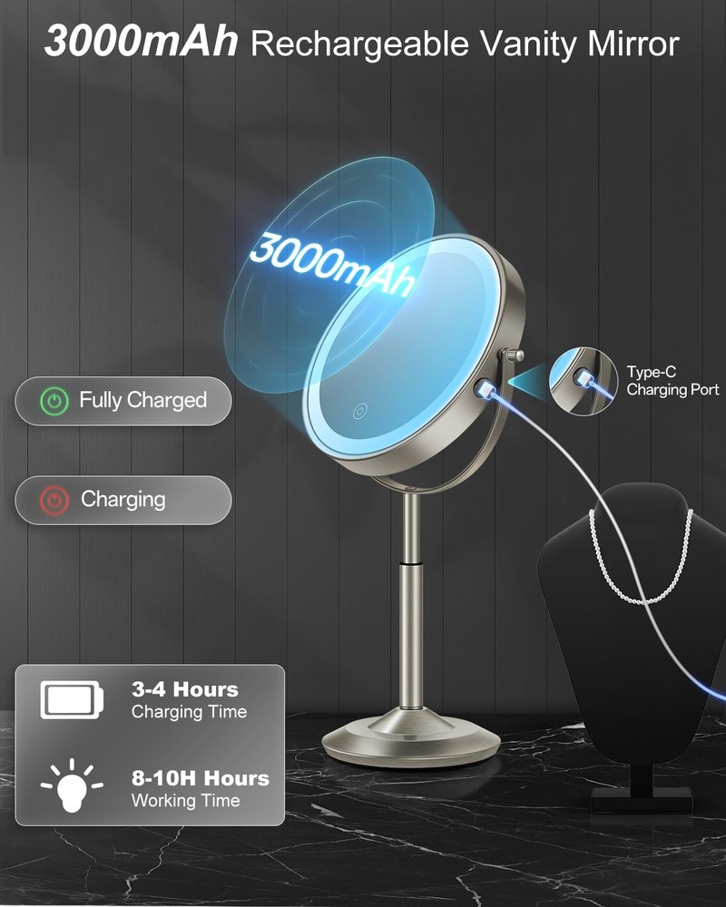 Makeup Mirror with Lights, 1X/30X Lighted Magnifying Mirror Height Adjustable...