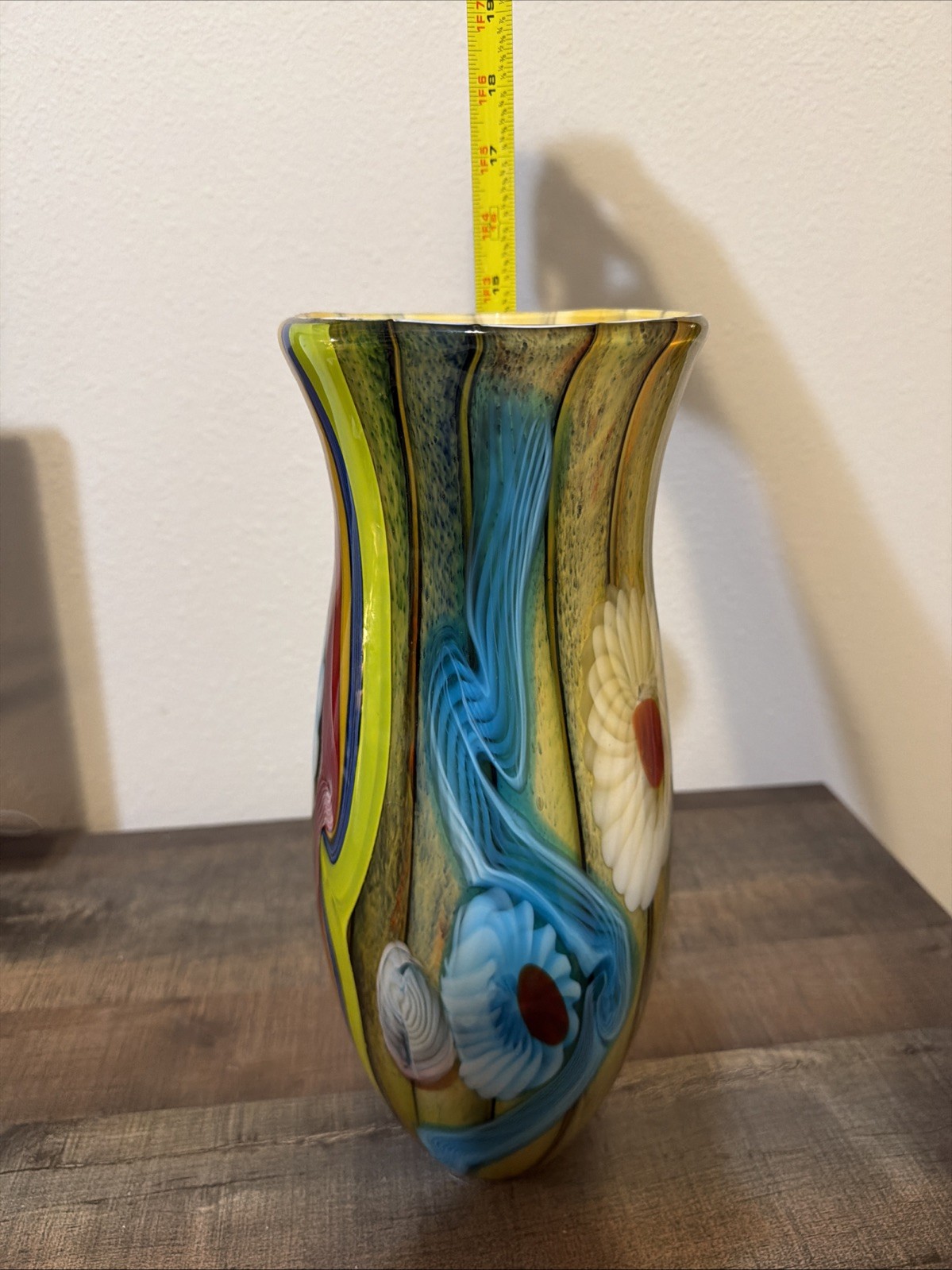 Vintage Pier 1 One of a Kind Murano Style 14.5" tall Art Glass Vase Heavy