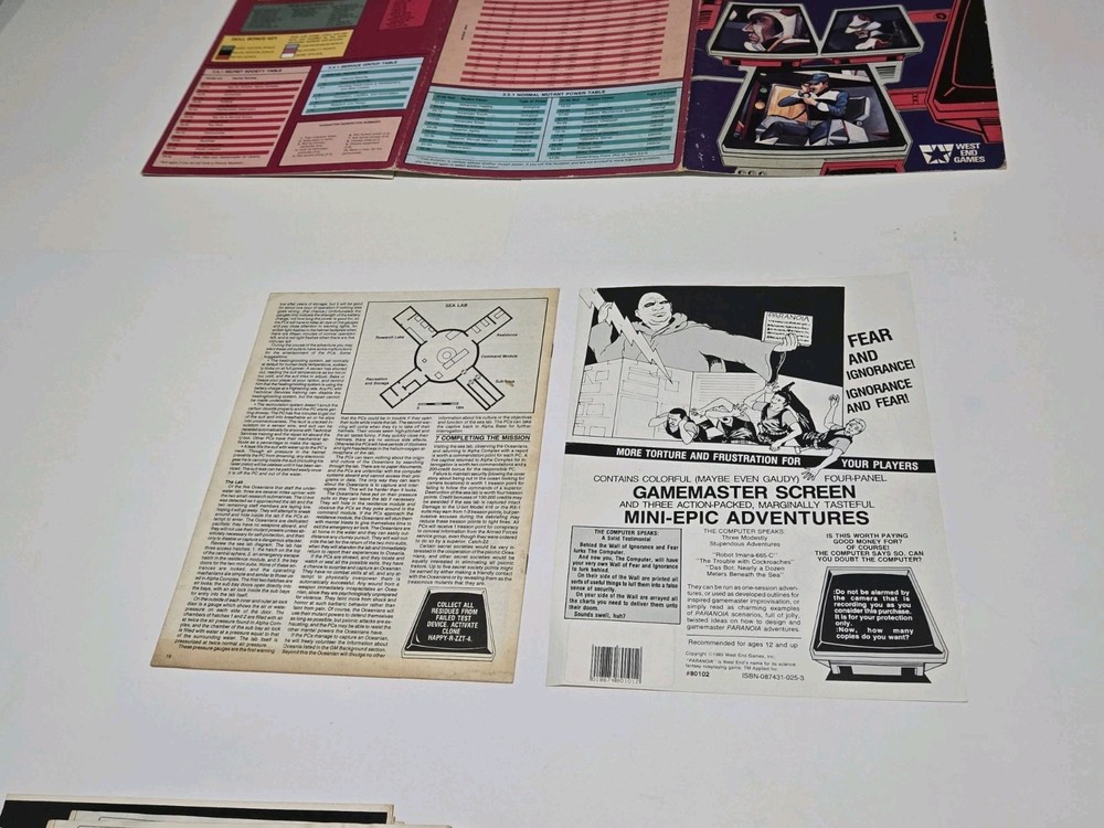 Paranoia Gamemaster Screen + Extras RPG Replacement Sci-Fi 1984 West End Games