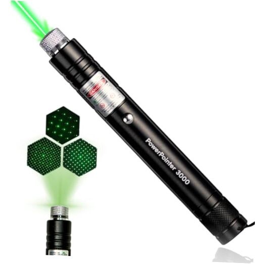 Power Pointer 3000 Flashlight Adjustable Star‑Pattern Projection Light – Flash
