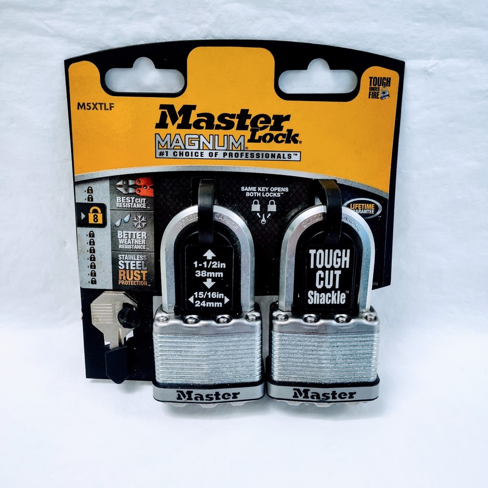 Master Lock Stainless Octagonal Magnum M5XTLF Keyed Pad Lock 2 Pack