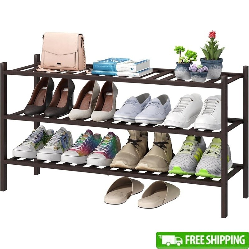 Stackable Bamboo Shoe Rack 3 Tier Organizer Easy Assembly Storage Solution New