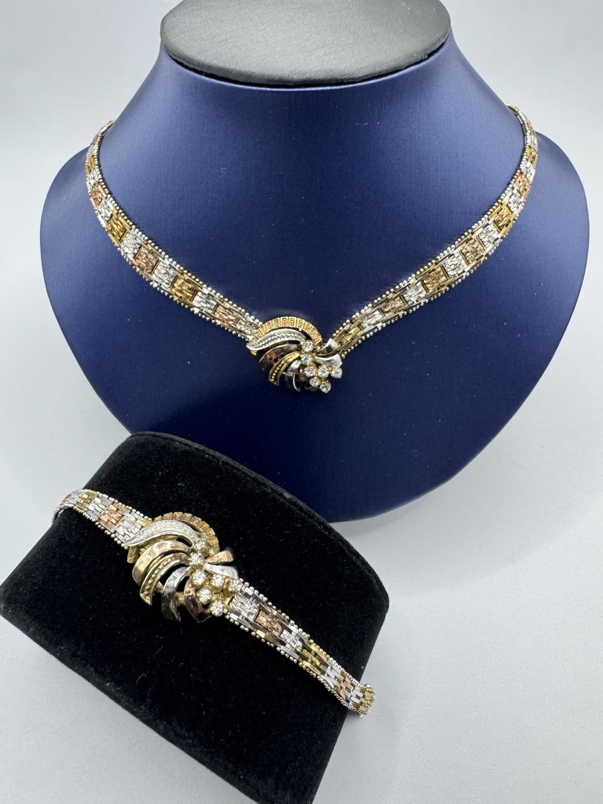 Vintage Jewelry Sterling Silver Set Italy 925 Necklace Bracelet 2 Tone Riccio