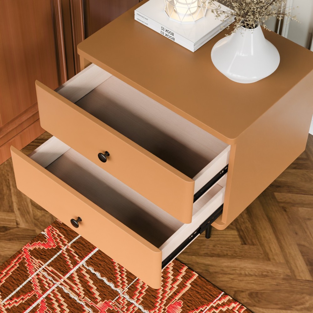 Orange double drawer solid wood bedside table convenient and easy to install