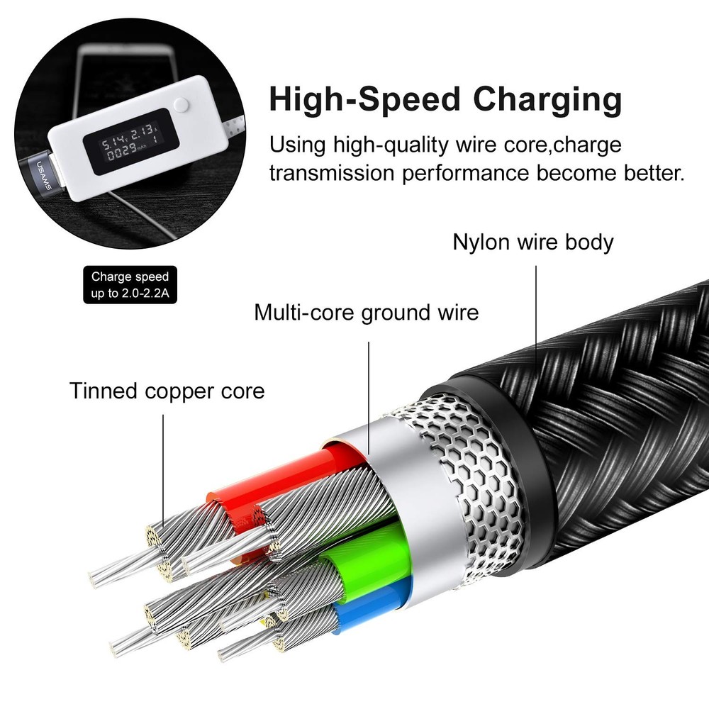 USAMS Multi Charging Cable 2Pack 4FT 4 in 1 Nylon Braided 4ft, Multicolored