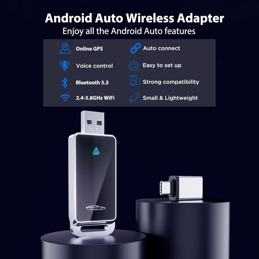 Android Auto Wireless Adapter, Convert Factory Wired to Wireless, Plug and Play