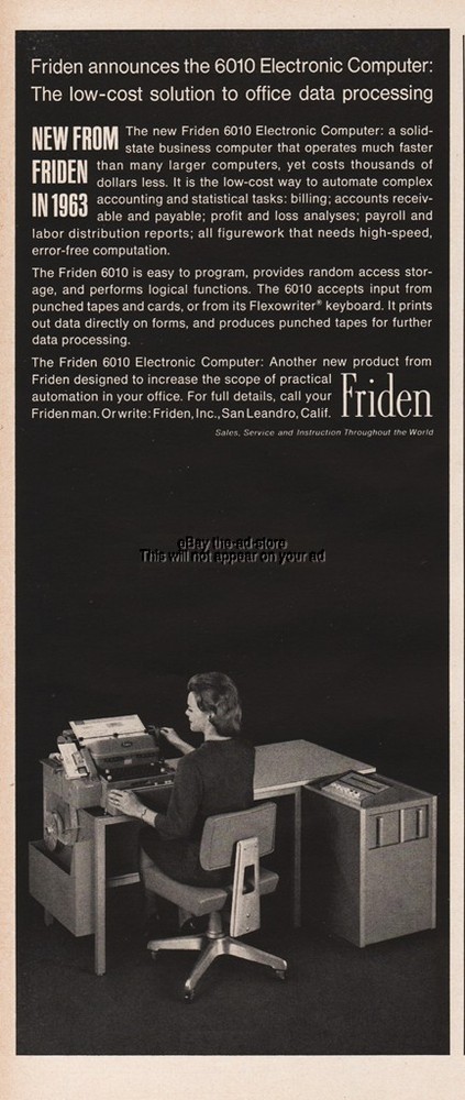 1963 Friden 6010 Computer Data Processing Secretary Office San Leandro CA Ad