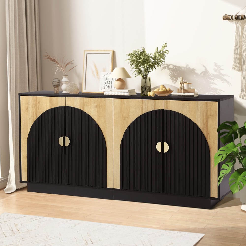 65" Fluted Sideboard Buffet Cabinet with Storage and Adjustable Shelves