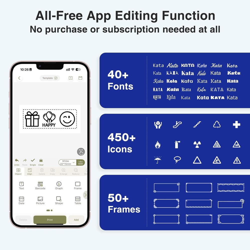 E11 Bluetooth Label Maker Machine, Support Keyboard App with 40 Fonts and 65...