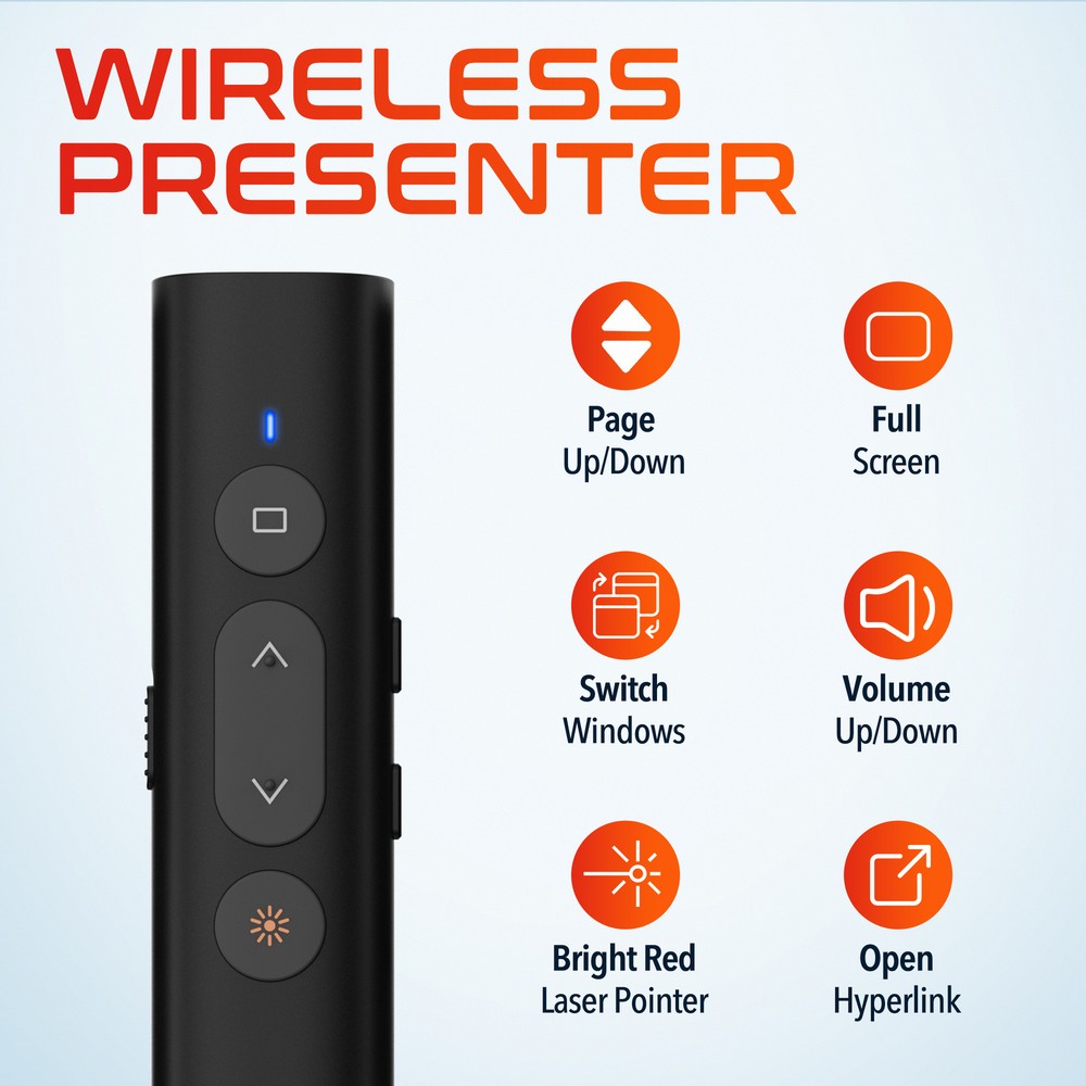 Delton LP21 2.4GHz Wireless Presentation Remote with Laser Pointer, Black