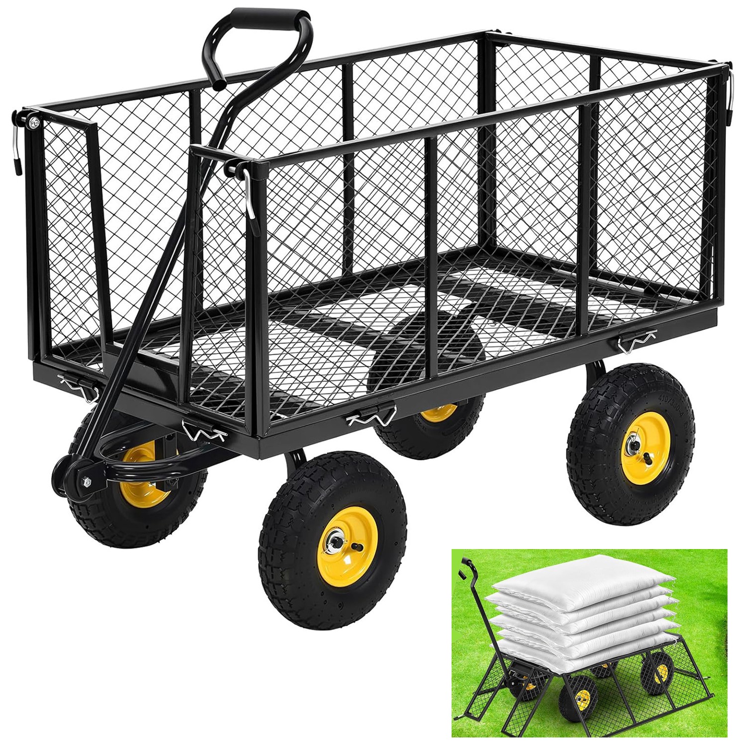 Garden Cart 1100LBS Heavy Duty Steel Yard Garden Wagon with Removable Sides
