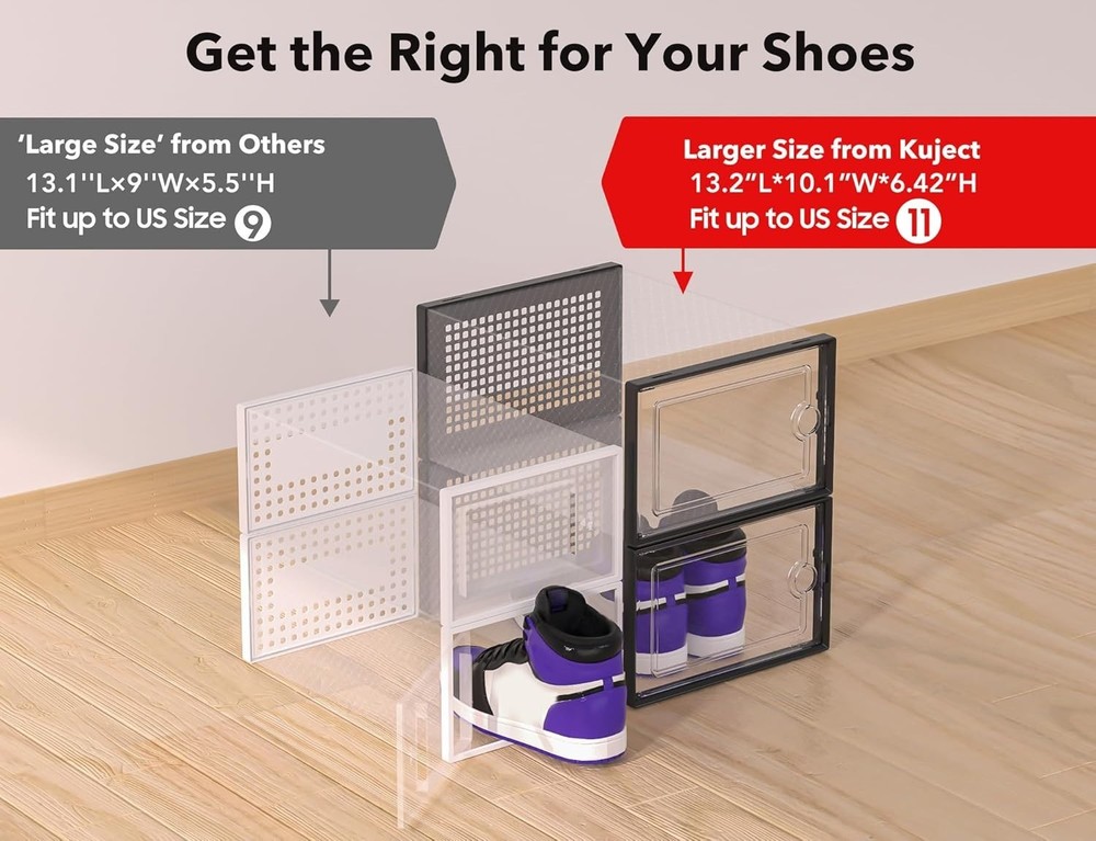 12 Pack X-Large Shoe Storage Boxes - Stackable, Free Fast Shipping