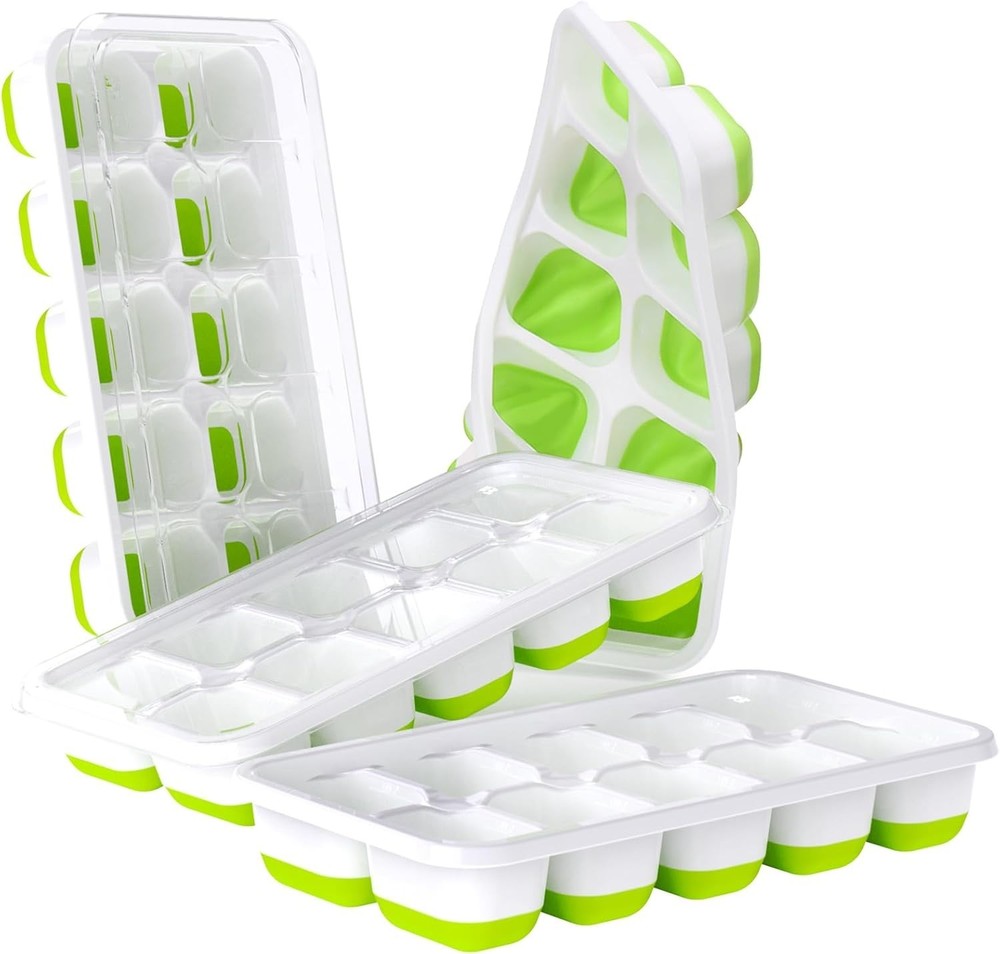 Versatile Stackable Ice Cube Tray Set with Spill-Proof Lids - 4 Silicone Trays