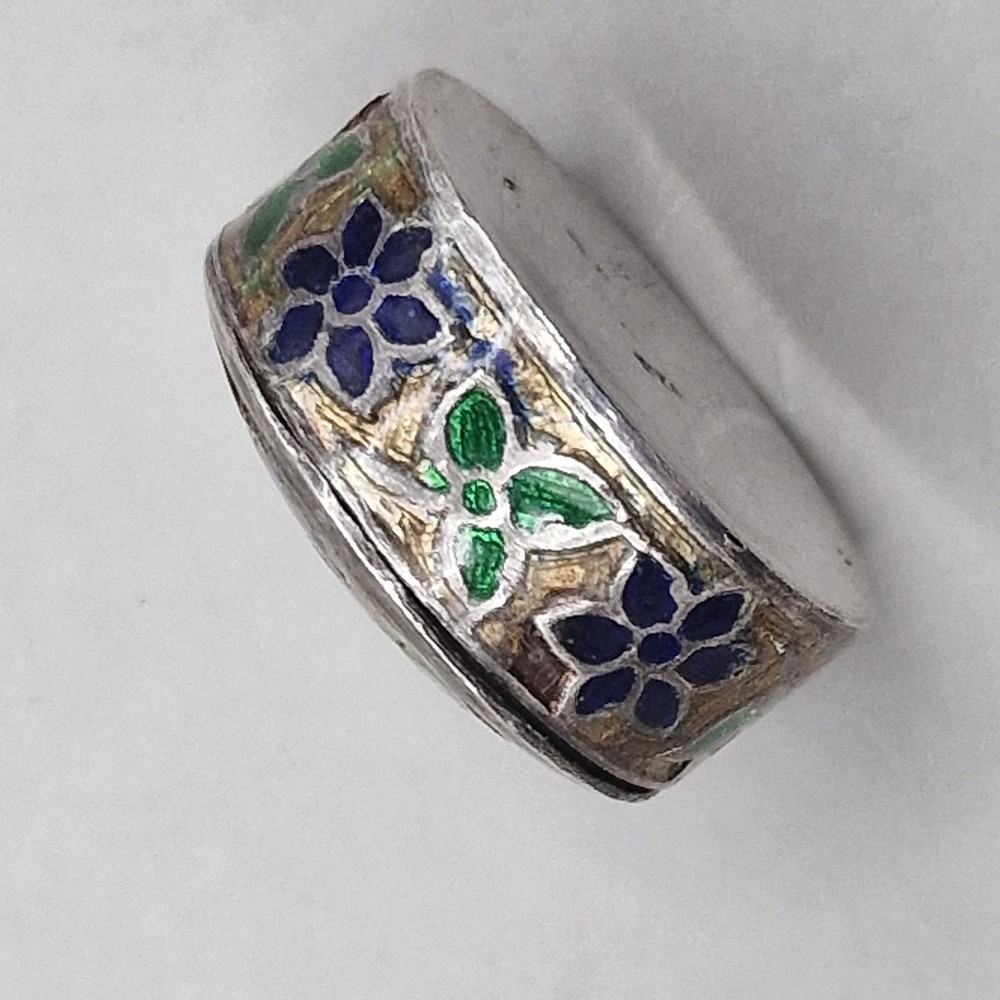 Vintage Sterling Silver & Enamel Pill Box