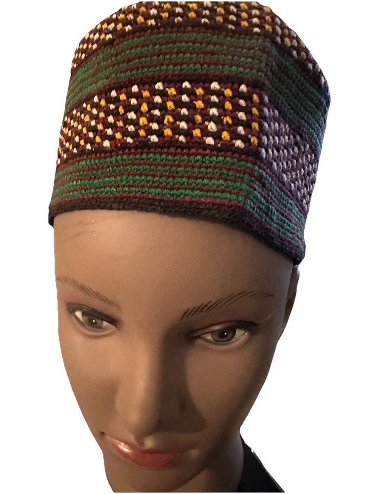 Handmade Crochet Hat Multicolor Striped Pattern Colorful Warm Winter Accessory