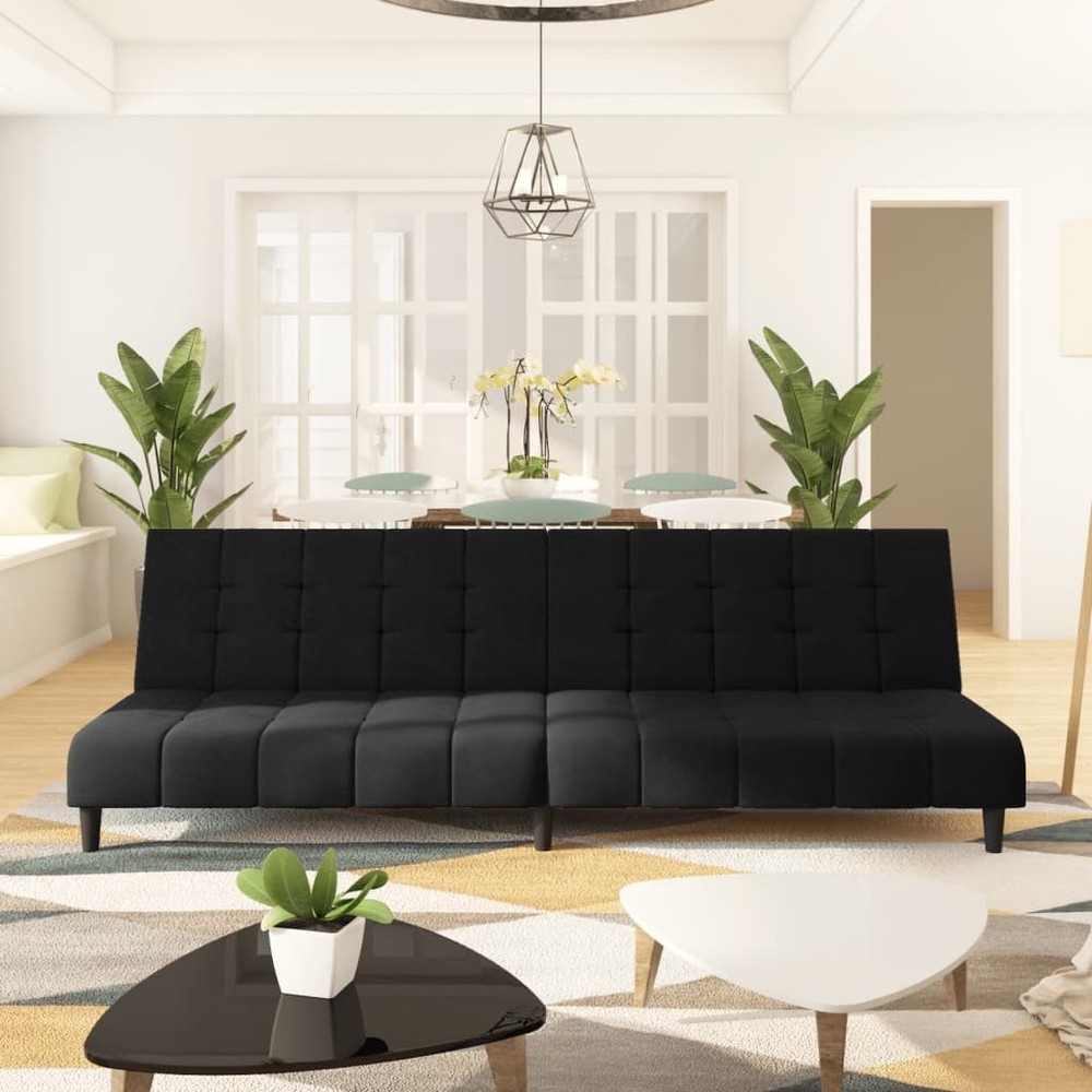 Sofa Bed Black Velvet 2-Seater Convertible Changes form easily