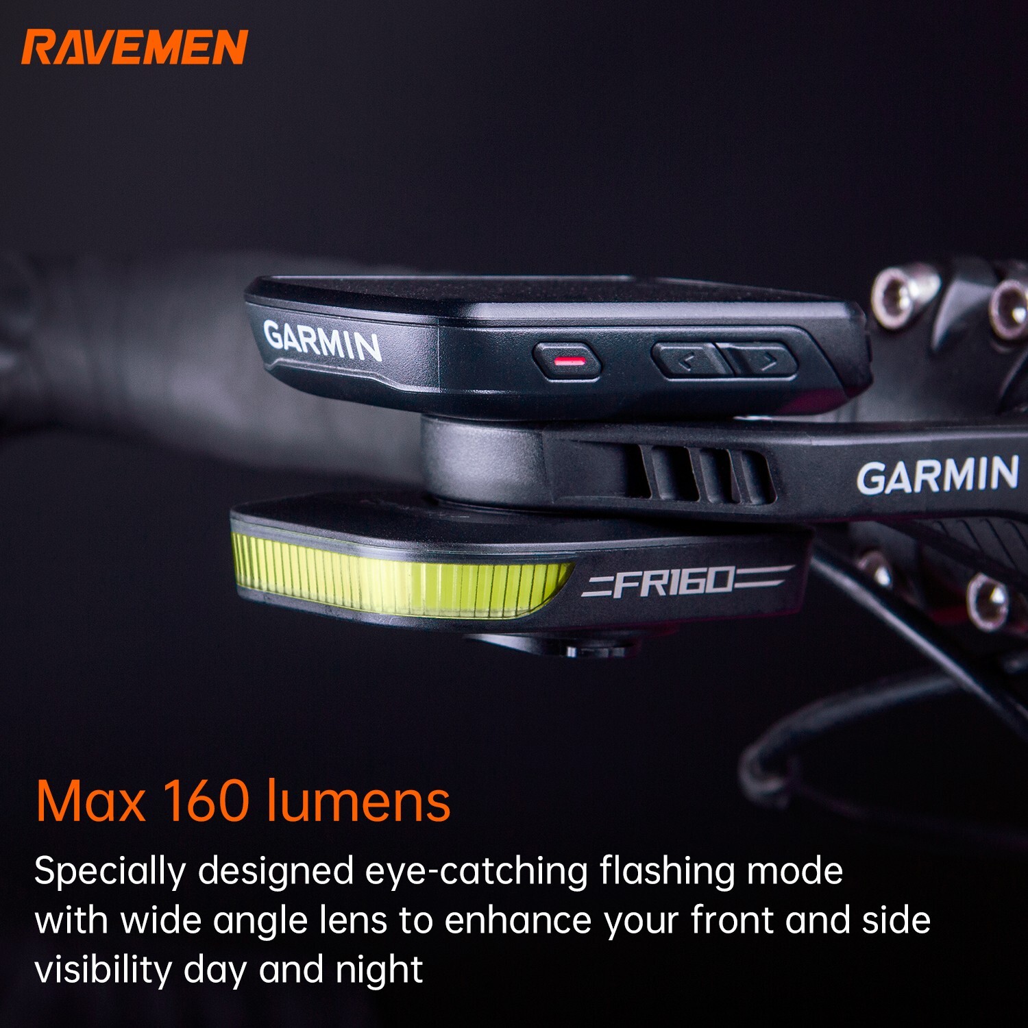 RAVEMEN FR160 OUT-FRONT BIKE HEAD LIGHT FOR GARMIN BICYCLE EYE-CATCHING FLASHING