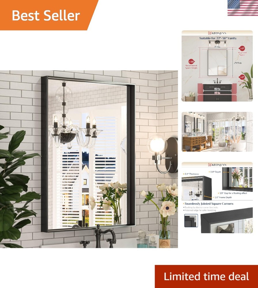 Bathroom Mirror Black 22x30 Inch Rectangular Over Sink Wall Vanity Modern
