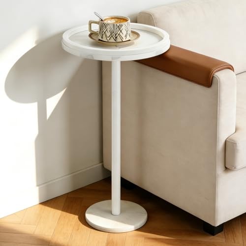 Round Side Table for Small Spaces Small Drink Table with Marble Base 1