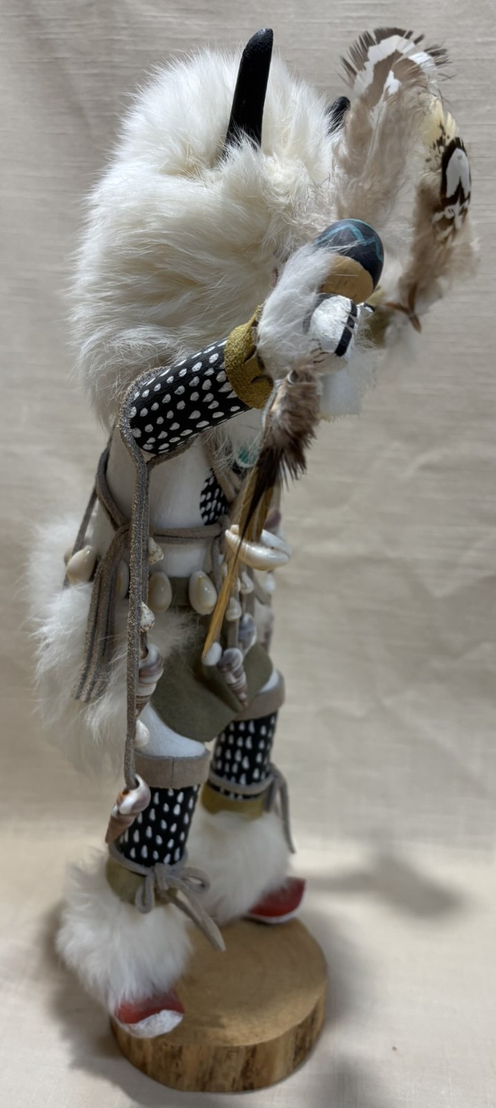 Kachina Sculptures Buffalo & Eagle Dancer 11-14" Handmade Feathers & Fur Signed