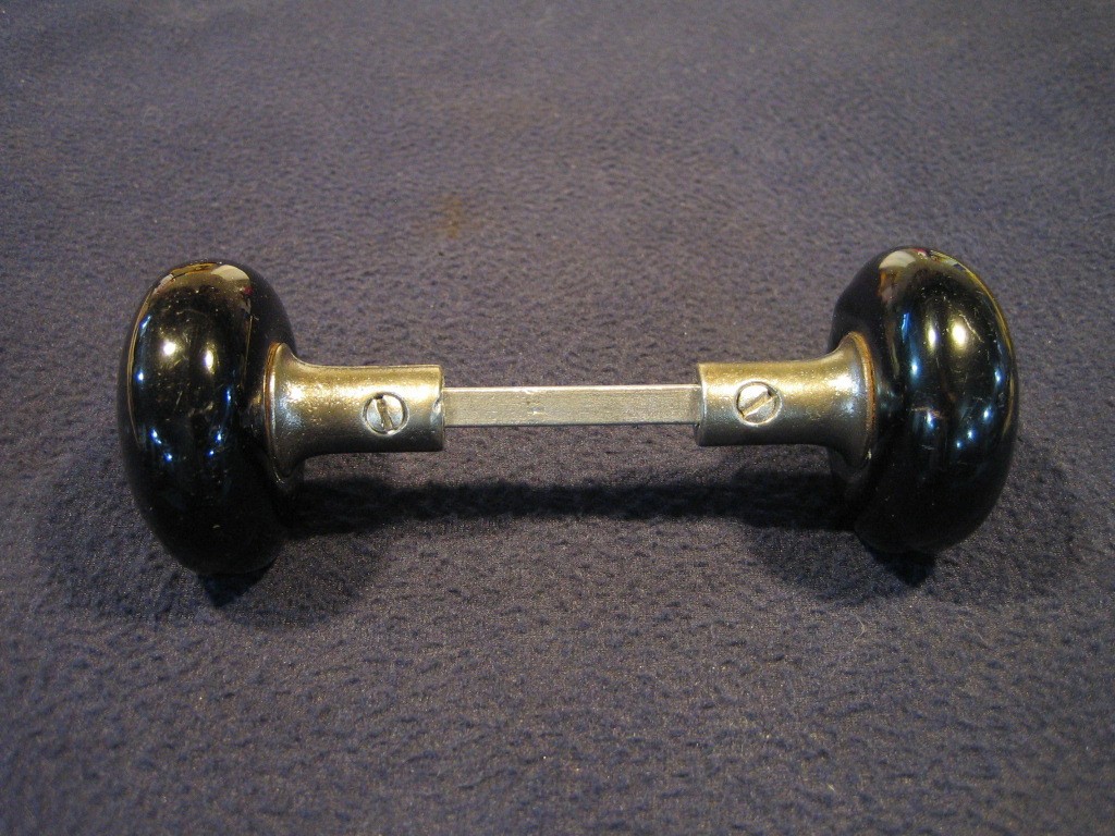 Nice Pair Antique Victorian Jet Black Porcelain Door Knobs 5/8 Shanks - 1890's