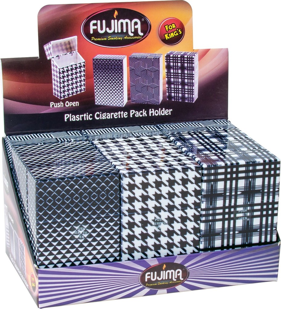 12 Assorted Black & White Push Open Cigarette Case Pack Holders for King Size