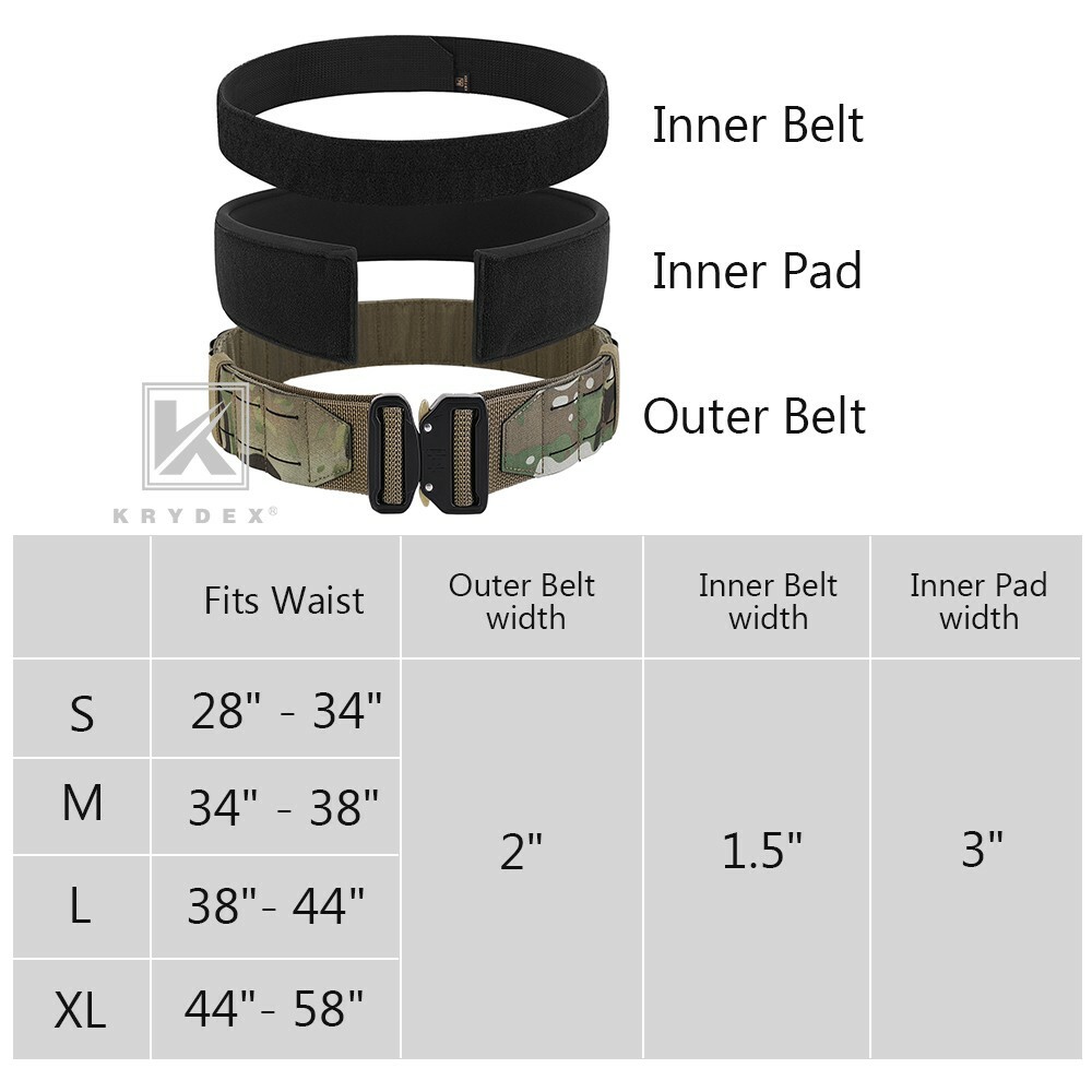KRYDEX Tactical 2 in Battle Belt Laser Cut MOLLE Inner Belt Padded Anti-Slip Pad