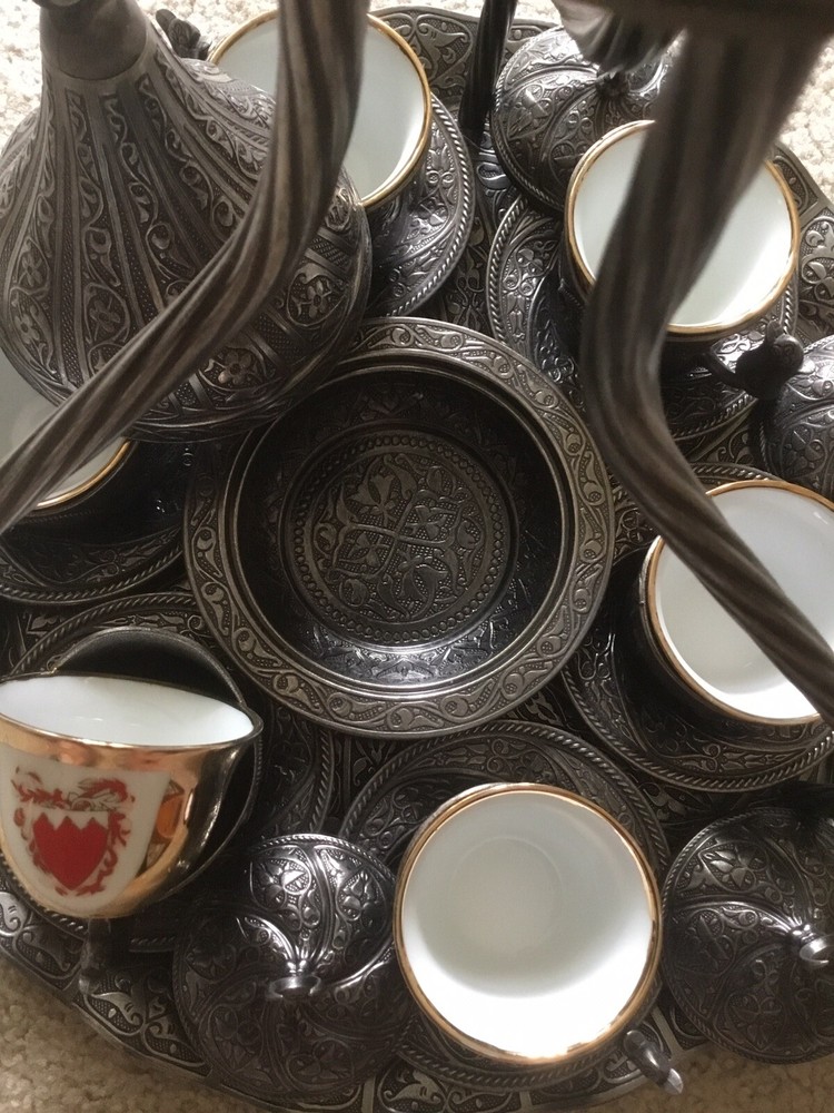 Silver Tray Ottoman Design Coffee Serving Kitchen Present , 14” Diameter, 16” H.