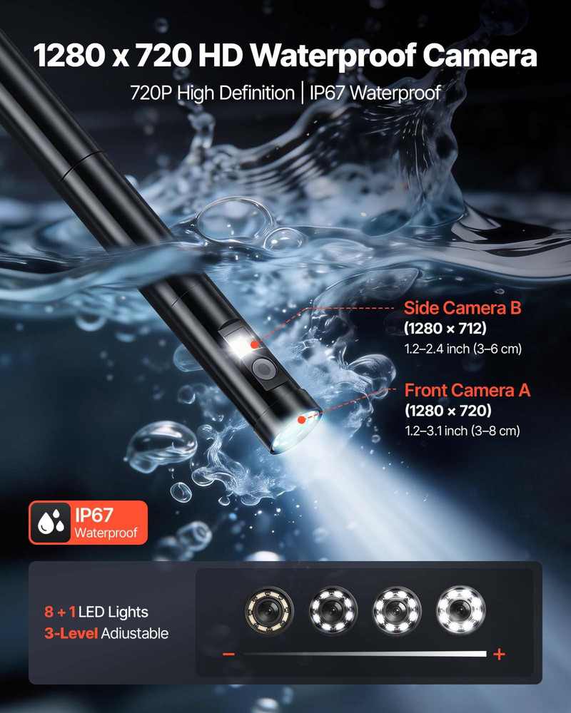 Endoscope with Light, 360° View Coverage Industrial Borescope Inspection Camera