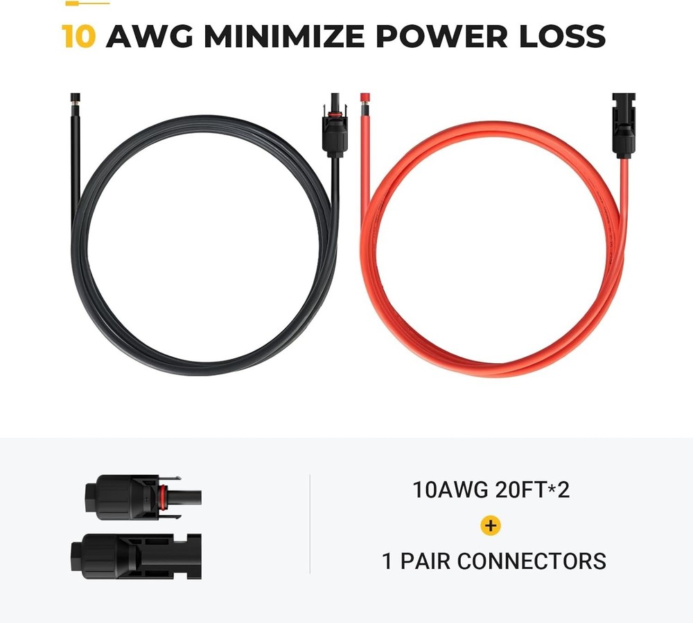 Solar Panel Adaptor Kit - 20FT Red + 20FT Black