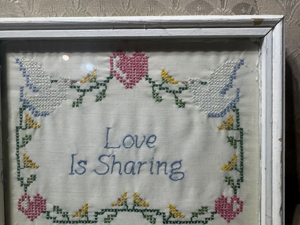 Vintage Needlepoint "Love Is Sharing" - Framed