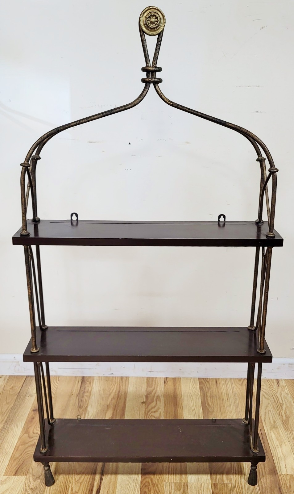 Vintage Mid-Century MODERN Rope & Tassel BRONZE Display Wall ETAGERE Bookshelf