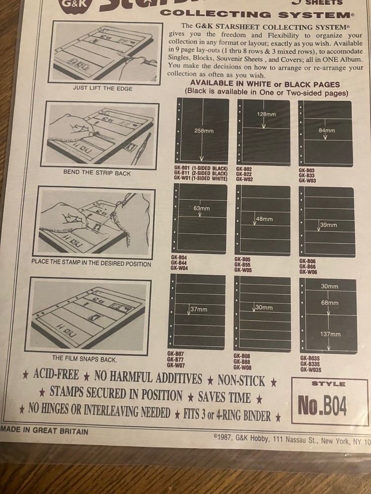 G & K Starsheet Collecting System for Stamp Collecting