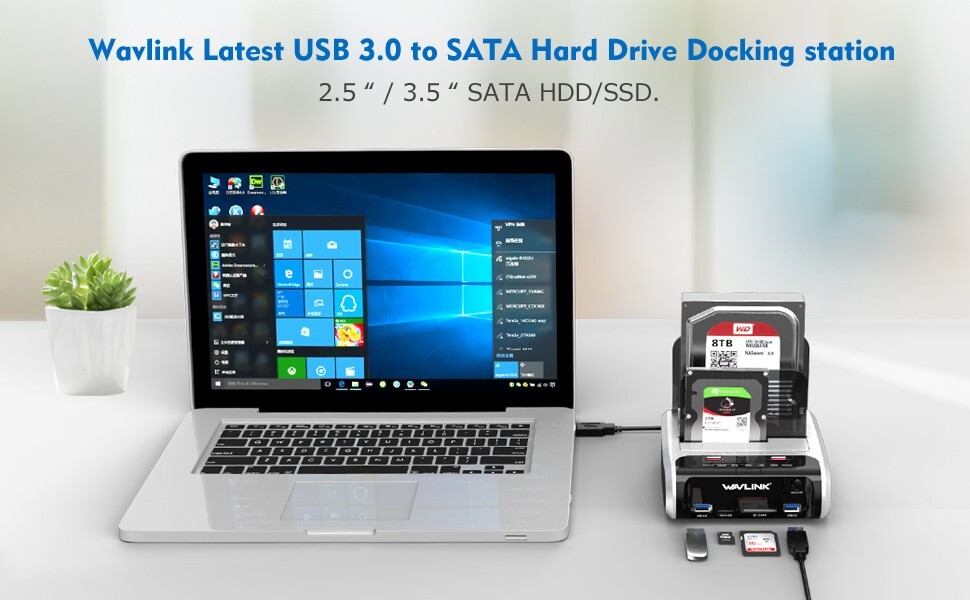 USB 3.0 to SATA 2.5" 3.5" SSD HDD Hard Drive Docking Station SD Card Reader Hub