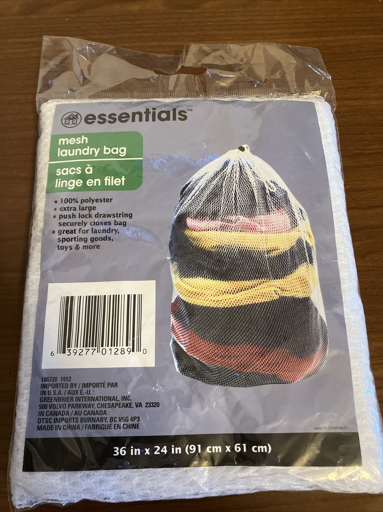 Essentials Mesh Laundry Bag w/Push Lock Drawstring 36” X 24” *New Sealed*