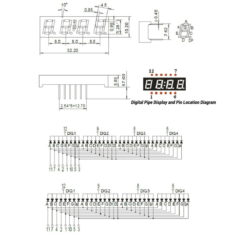0.28/0.36/0.4/0.56/0.8" Red led Display 7 Segment Common Cathode/Anode 1-4 Bit