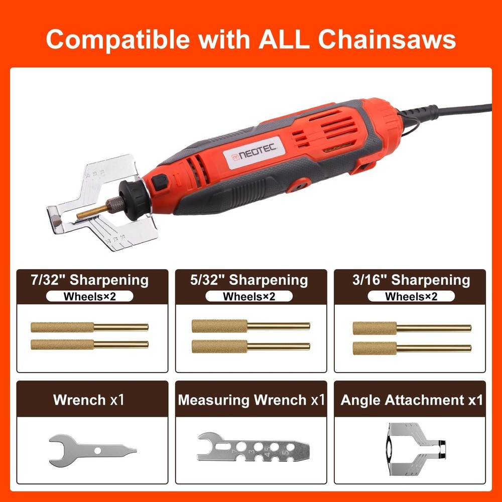 Electric Chainsaw Sharpener Kit with 3 File Size Diamond Bits Chainsaw Sharpener