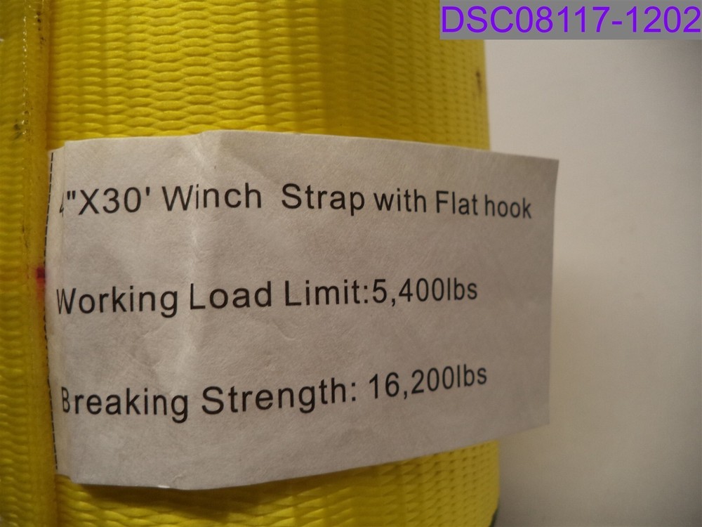 4" x 30' Winch Strap with Flat Hook Yellow