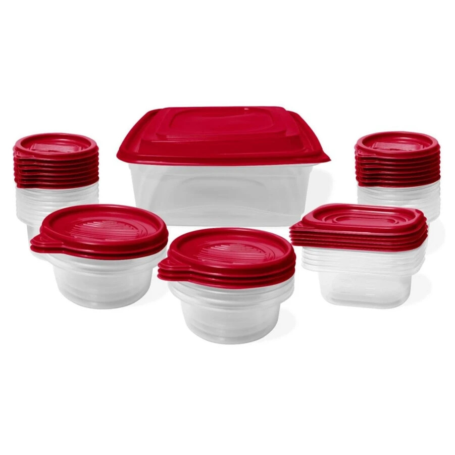 LexiHome, Nested 50-Piece Plastic Food Storage Container Set, Red Lids Rectangle
