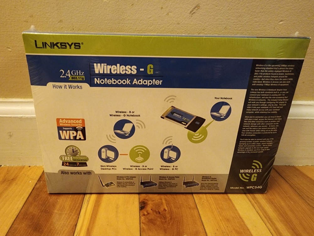 New Sealed LINKSYS WIRELESS G NOTEBOOK ADAPTER MODEL WPC54G Computer Hardware