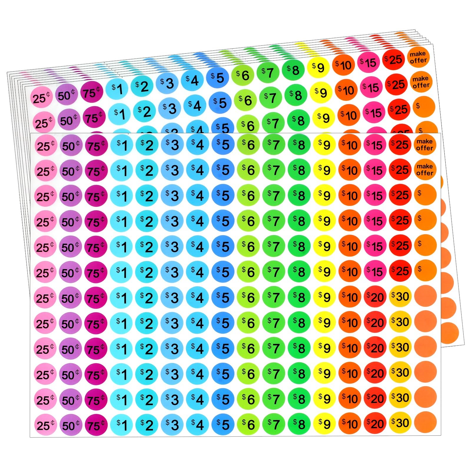 AZUREAL 3072 Piece 16 Sheet Price Stickers, 3/4 inch diameter, Colorful